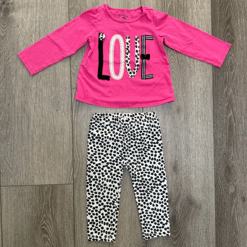 FIRST IMPRESSIONS 2PC LONG SLEEVE SHIRT AND LEGGINGS OUTFIT LOVE PINK 18MO